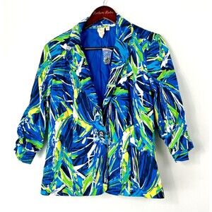New Lavender & Honey Women S Blazer Blue Green Tropical Floral Lined Pockets E